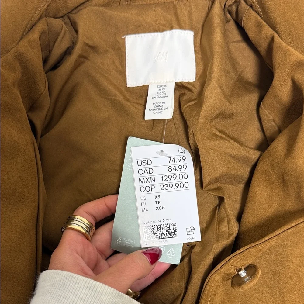 H&M Tan Suede Button-Front Jacket - Picture 2 of 4